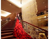 Stunning Red Wedding Dress Alternative Offbeat Gothic Bridal Gown with Stunning Long Train from Award Winning Wedding Dress Fantasy