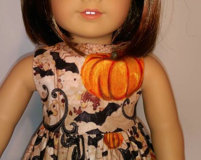 Fall pumpkin scroll print sleeveless doll dress fits 18 inch dolls like American Girl