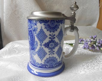 Echt Kobalt - Zinn Stein Blue & White Pattern