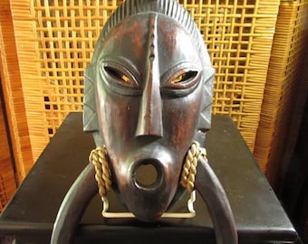 Vintage Wood African Gambian Jola's Jalang Ritual Mask - Hand-carved African Wood Ceremonial Mask