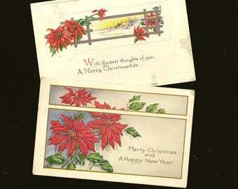 Pair Victorian Scripture Cards sickle and scythe floral