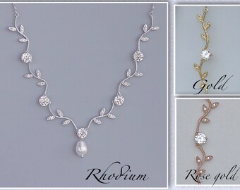 Vine Crystal Necklace, Crystal Bridal Necklace, Rhodium, Gold, Rose Gold Necklace,Wedding Jewelry, Bridesmaid Necklace, VINE 2