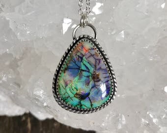 Opal Necklace, Sterling Silver Necklace, Gemstone Necklace, Sparkle Necklace, Monarch Opal, Cultured Opal Necklace, Everyday Necklace
