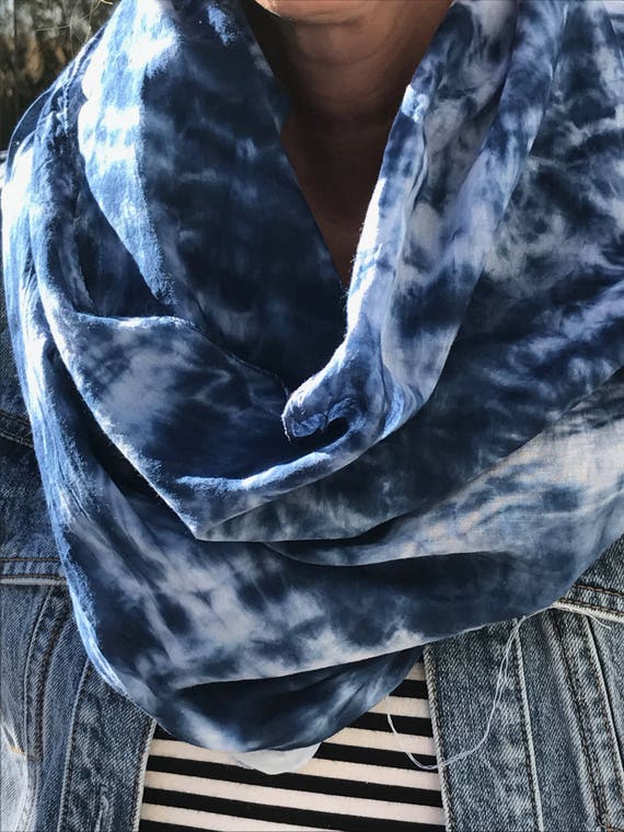 Indigo hand dyed cotton scarf