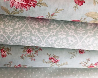 Poetry Prints Fabric Bundle of 4 in Mist Color, 3 Sisters of Moda Fabric