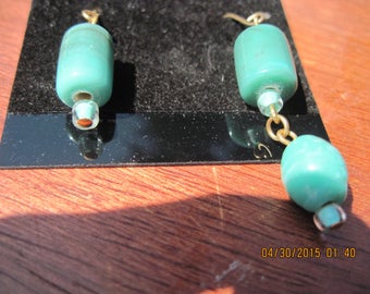 GP Studs w/ Seafoam Ceramic Lampwork "Artistic Integrity Design" Beaded Dangle Fashion Earrings.... one of a kind..105