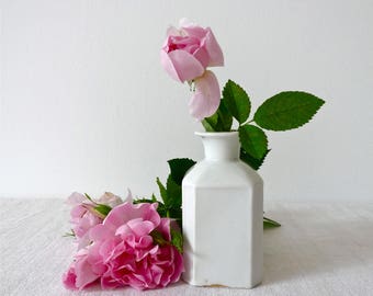 French Antique Perfume Bottle - French Vanity - French Boudoir Flask Flacon - White Porcelain - Bottle Old Paris