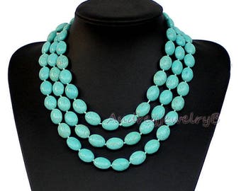 hand made 60" Long Turquoise Necklace Sweater Necklace Summer Jewelry Trends Gifts for Her Mother's Day Gift Statement Necklace