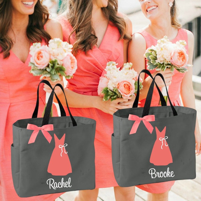 5 Personalized Bride and/or Bridesmaid Dress Tote Bags