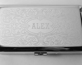 Custom Engraved Personalized 120s Cigarette Case Double Sided with Scroll Design -Hand Engraved