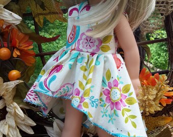 Wellie wishers doll clothes 14.5 sister dress blue asymmetrical style made to order 14 inch dolls, 18 inch American dolls, little darlings