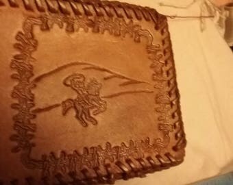 Horses mountains tree Bob wire wallet bi-fold double Stitch