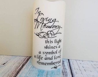 LED lights - wedding memorial candle - custom pillar candle - sympathy gift - wedding Memory candle - In Loving Memory - Flameless candles