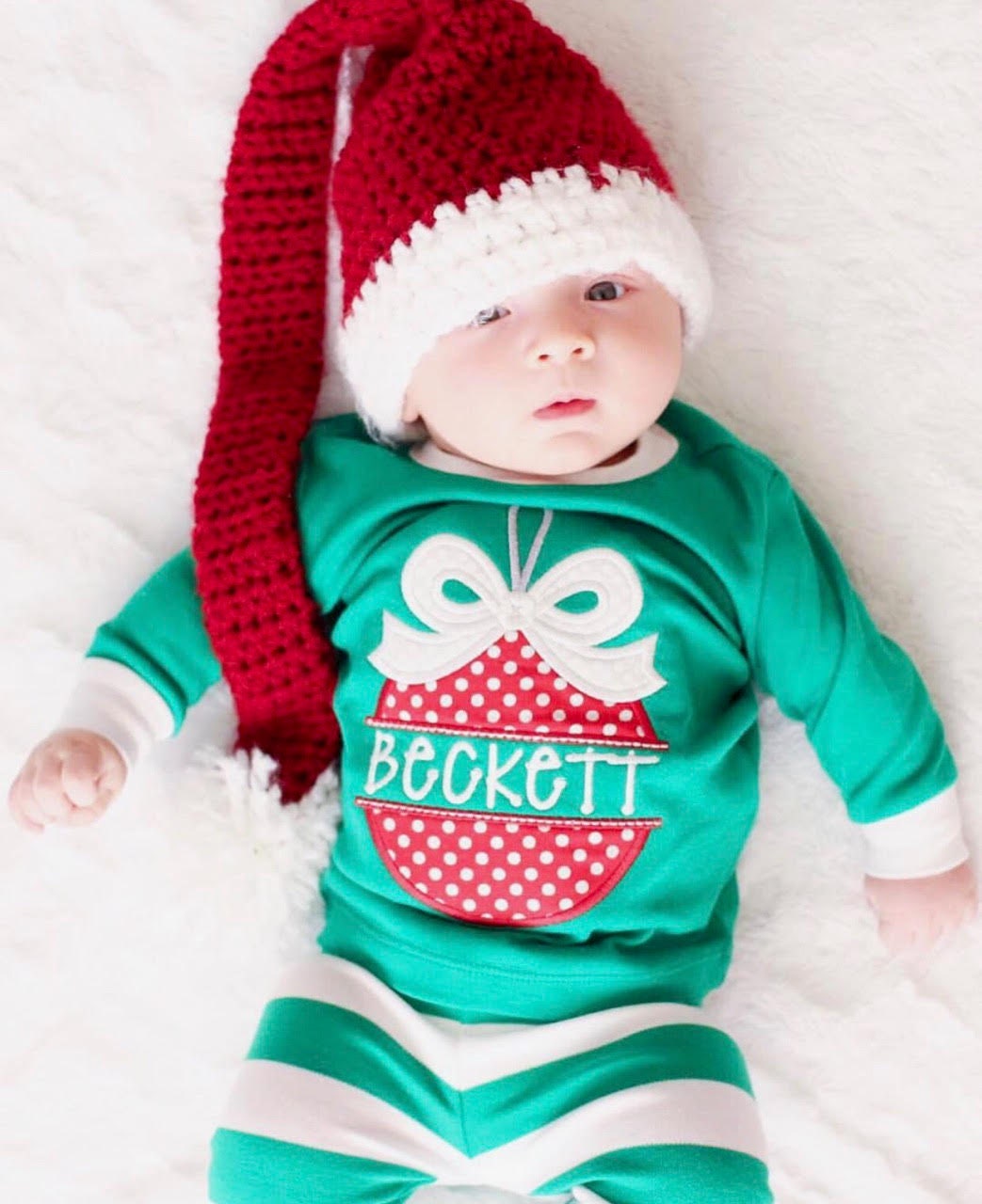 Monogrammed Christmas ornament name pajamas. Xmas pjs with