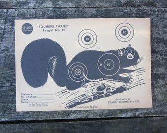 Vintage Target J.C. Higgins Squirrel Target - Paper Target No. 10 Sears Shooting target - Vintage rifle target Hunting target Rustic Decor b