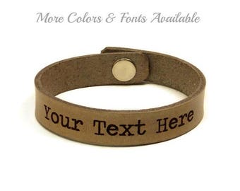 Engraved Bracelet, Choose Your Text, Custom Leather Bracelet, Laser Engraved Bracelet, Gifts Under 15
