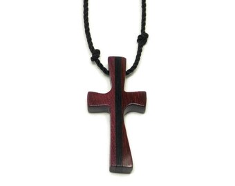 Cross Necklace, Mens Jewelry Cross, Husband Gift, Wooden Cross Pendant, Mens Cross Pendant Necklace, Handmade Anniversary Gift