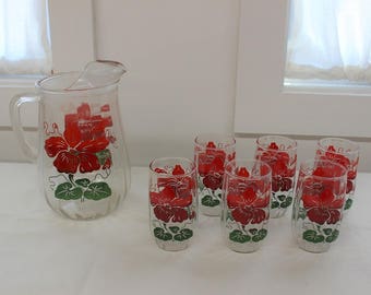 Mid Century Modern, vintage pitcher and glasses set