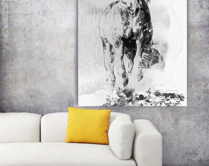 Wild Running Horse 3. Extra Large Horse Wall Decor, Black Contemporary Horse, Large Contemporary Canvas Art Print up to 72" by Irena Orlov