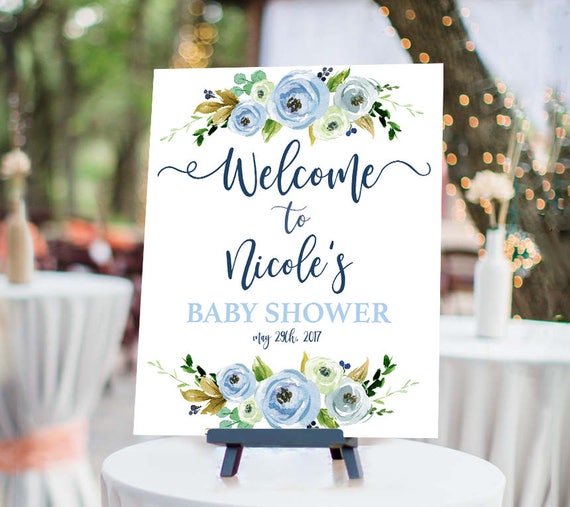 sign welcome shower baby welcome Baby baby shower floral Blue boy Welcome Shower Sign