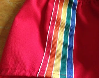 vintage red with rainbow trim short shorts by runner up 3-4-5 years