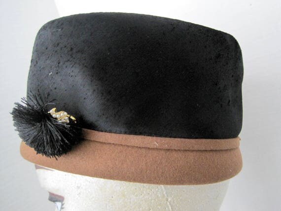 Black Pill Box Hat, Vintage Wool Felt, Labeled, StyleKraft Dallas