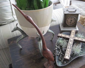 Vintage Modern Sleek Carved Dark Wood Bird