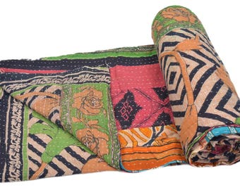 Vintage Kantha Quilt Gudri Reversible Throw Ralli Bedspread Bedding India OG1069