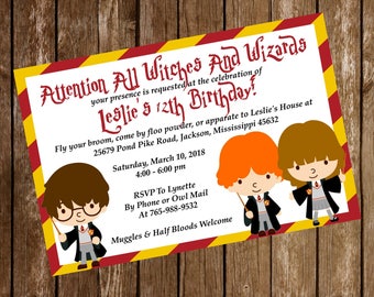 Harry Potter Hogwarts Birthday Party Invitation Download 4 x 6 or 5 x 7 inches