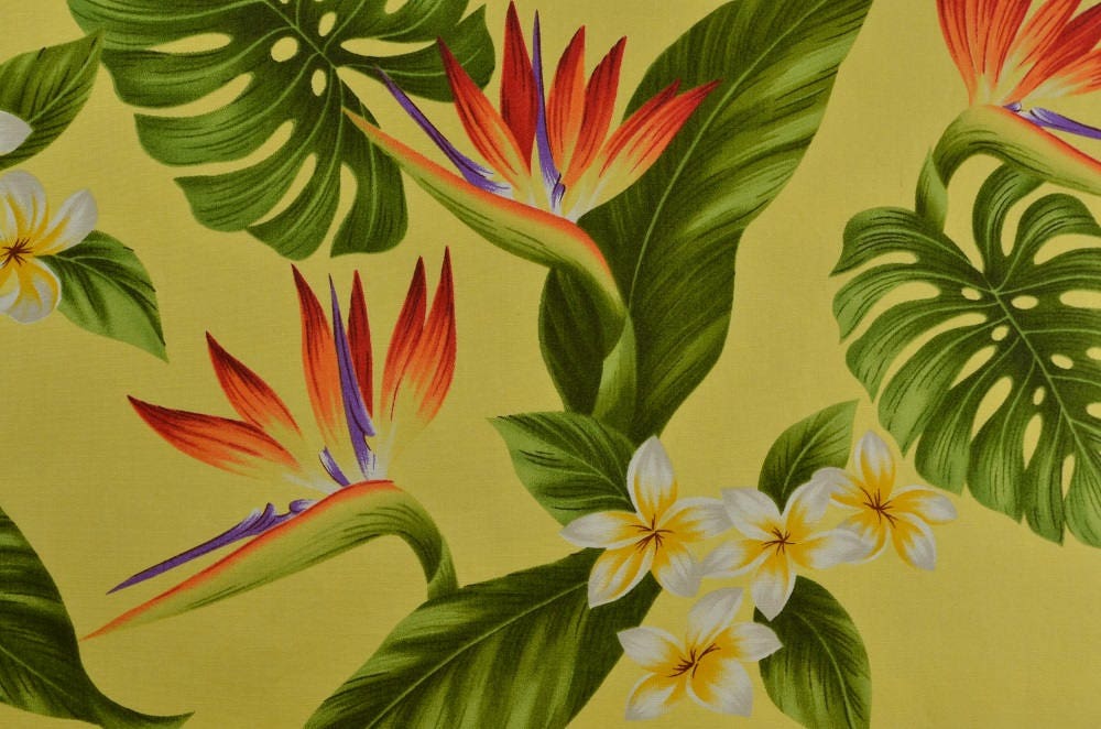 Cotton Tropical Fabric Bird of Paradise Yellow Fabric