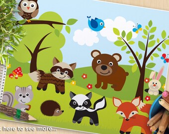 Woodland, Forest Animals clipart, fox, raccoon, bear, bunny rabbit, skunk, squirrel, owl, hedgehog, Commercial Use, Vector Clipart, SVG Cut