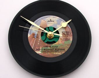 Come On Eileen Vinyl Record CLOCK made from a recycled 7" single, by Dexys Midnight Runners, classic 1980s, 80s, rock pop fans anniversary