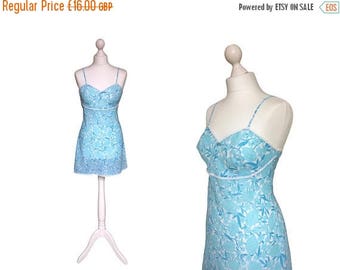 On Sale 1960's Slip | St Michael Slip | Blue Floral Mini Slip | 60's Under Slip | Vintage Nightwear / Lingerie