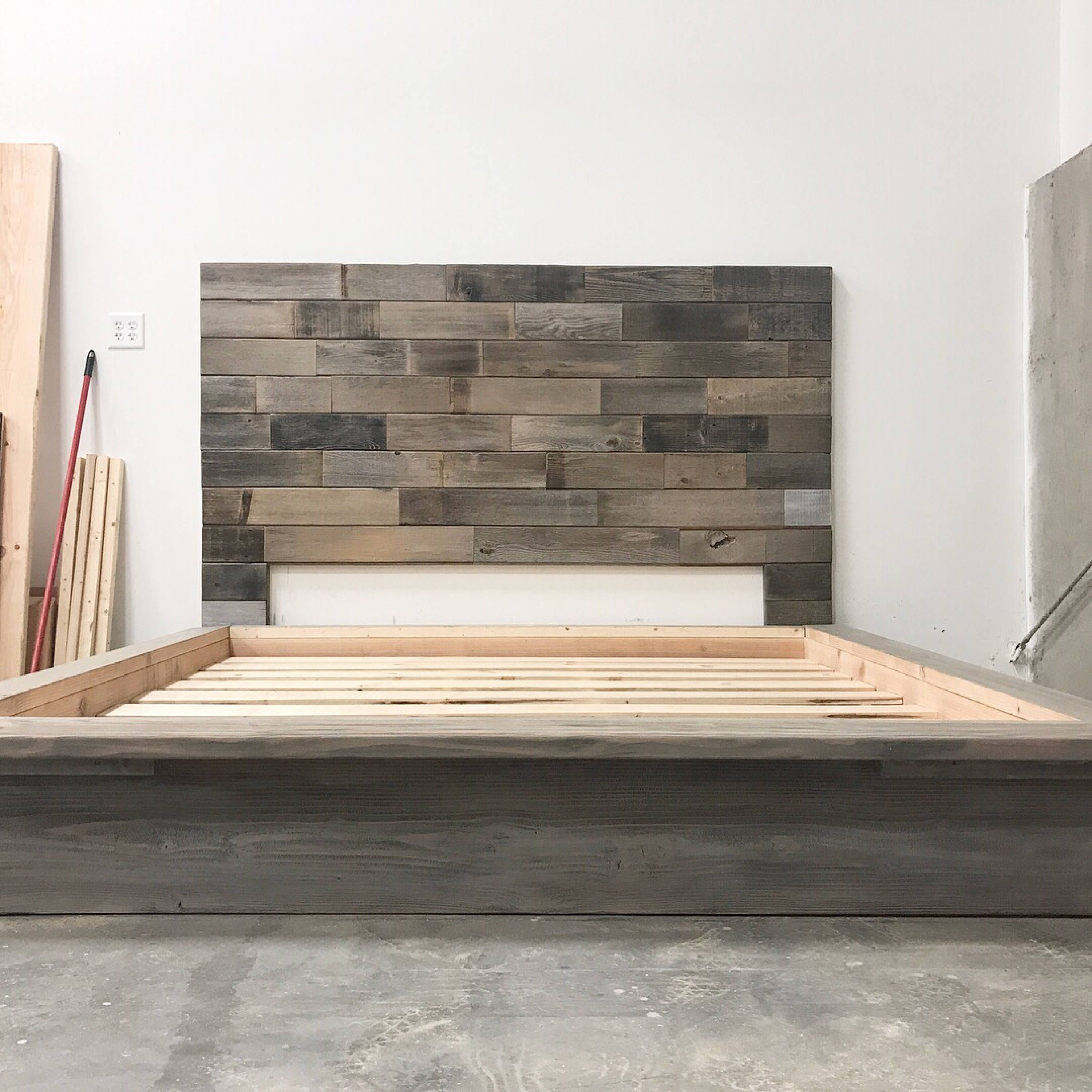 Weathered driftwood finish platform bed base CA King King