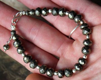 925 sterling silver and faceted Pyrite bracelet