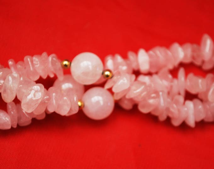 Rose Quartz Bead necklace -triple strand - pink polished gemstone beads