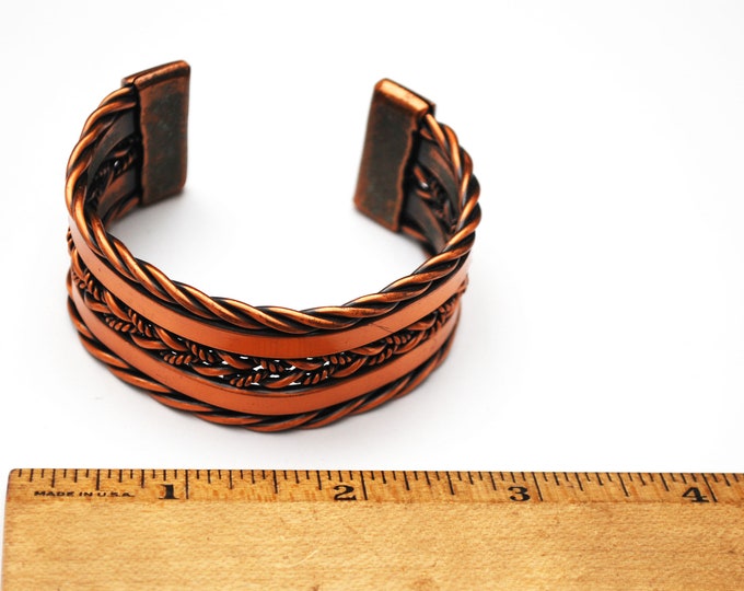 Wide Copper Braided Cuff Bracelet