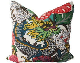 Decorative Designer Chiang Mai Dragon Schumacher Alabaster, 18x18, 20x20, 22x22 Throw Pillows