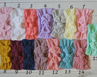 Nylon Knot Bow Headwrap, One size fits all nylon headbands, wide nylon headbands, baby headbands, baby shower gift, soft nylon head wrap