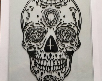 Black & White Sugar Skull Hand Painted On Glass
