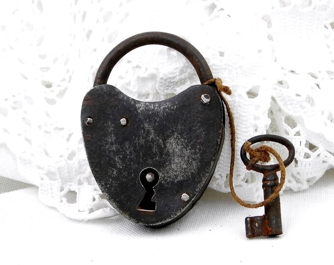Antique Heart Shaped Black Iron Working Padlock with Original Key From France, Steam Punk Decor, Lock Collection, Love Lock Wedding Gift Antique Heart Shaped Black Iron Working Padlock with Original Key From France, Steam Punk Decor, Lock Collection, Love Lock Wedding Gift