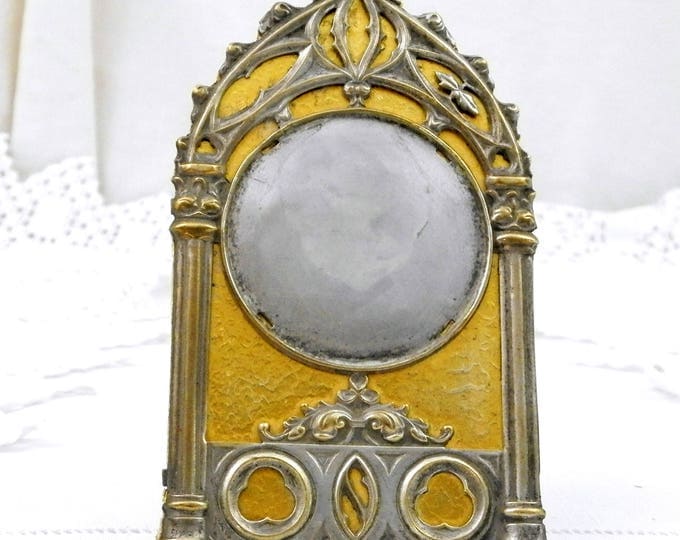 Antique French Gothic Style Silver and Gold Plated Picture Mount, Victorian Free Standing Picture Frame from France, Brocante Home Interior