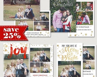 ON SALE ON Sale! Christmas Card Template, 7x5, 5x7in Holiday Card Adobe Photoshop psd Template, Bundle sku xm-14