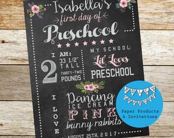 Back to School sign, First Day of School Sign, girls Preschool Sign, Girls school sign, Chalkboard sign, Digital Download Blackboard sign