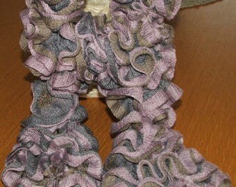 Handmade - scarf ruffle retinella tree - pink, grey and Brown
