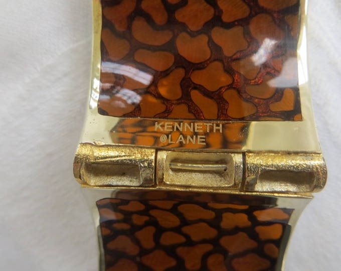 Vintage KJL Lucite Leopard Cuff Bracelet, Animal Print Hinged Bangle Bracelet, Designer Kenneth Lane Jewelry