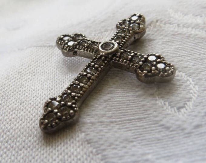 Vintage Sterling Cross Pendant, Crystal Stones, Religious Pendant, Cross Jewelry