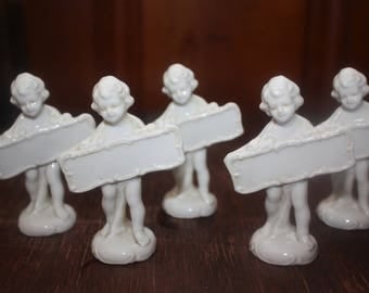 Vintage Set of 5 White Cherub Dining Place Holders