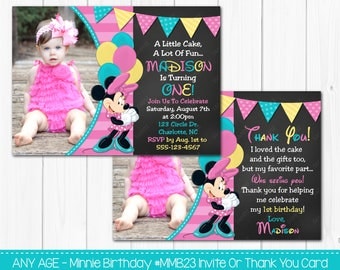 SALE - Minnie 1st Birthday Invitation OR Thank you card Digital Printable Photo Card File Personalized Custom