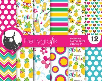 80% OFF SALE Pineapple digital paper, commercial use, pineapples scrapbook papers, summer background, hawaii - PS862